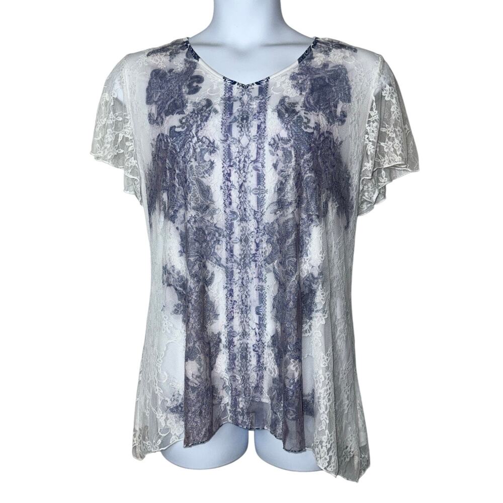 Asymmetric Mesh Lace Overlay Top Plus Size 2X Whimsigoth
